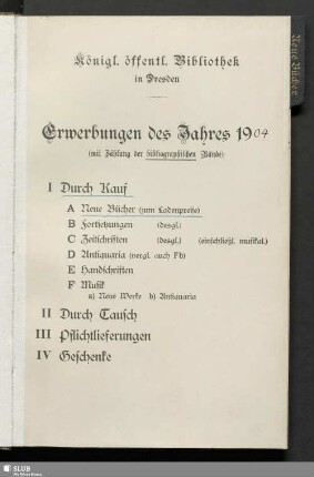 Neue Bücher - Erwerbungen des Jahres 1904 [1-2003]