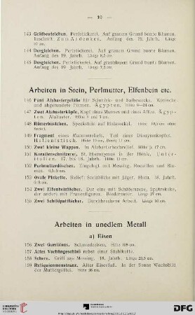 Arbeiten in Stein, Perlmutter, Elfenbein etc. (Nr. 146-155)