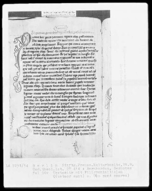 Bernhardus, Sermones quadragesimales — Initiale Q (uatuor) und Initiale D (uo), Folio 94 verso