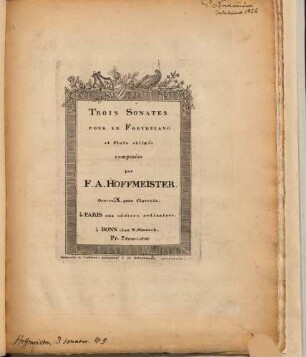 Trois sonates pour le fortepiano et flûte obligée : oeuvre IX pour clavecin
