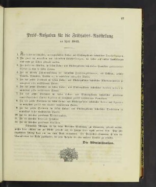Preis-Aufgaben für die Frühjahrs-Ausstellung im April 1845.