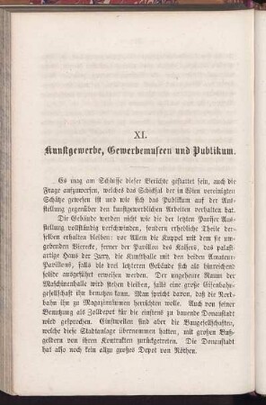 XI. Kunstgewerbe, Gewerbemuseen und Publikum.