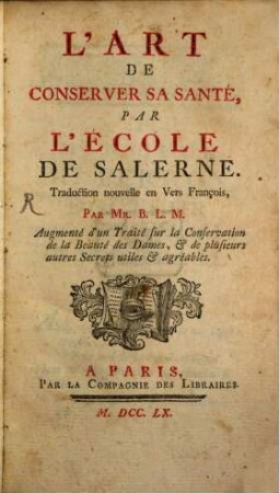 L' Art de conserver la Santé