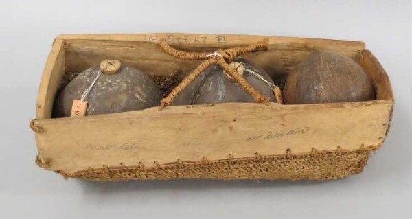 Basket with coconut shell containers