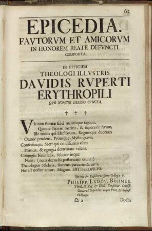 Epicedia. Fautorum Et Amicorum In Honorem Beate Defuncti Composita.