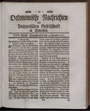 XXIV. Stück. Sonnabends den 14 Junius 1777.