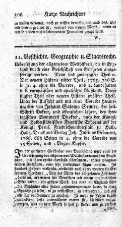 Uebersetzung der allgemeinen Welthistorie.