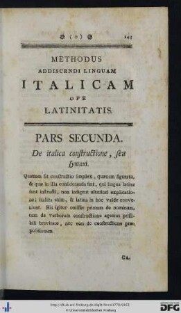 Pars Secunda. De italica constructione, seu syntaxi.
