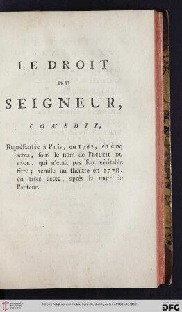Le droit du seigneur, comedie