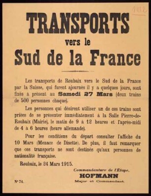 "Transports vers le Sud de la France"