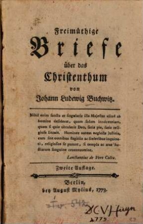 Freimüthige Briefe über das Christenthum
