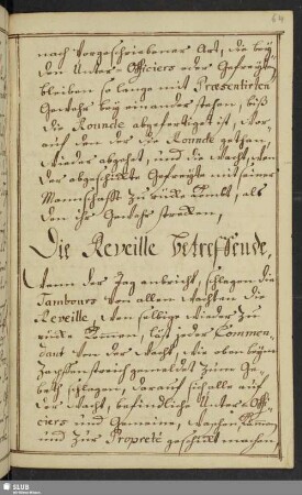 Bl. 64r-64v. Die Reveille betreffende