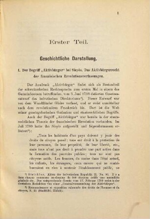 Das zürcherische und eidgenössische Aktivbürgerrecht