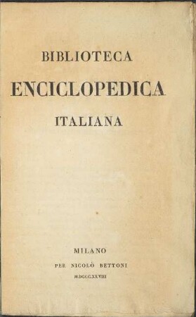 Prospectus Der Zu Mailand Bey Nicoló Bettoni Neu Erscheinenden Biblioteca Enciclopedica Italiana