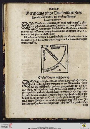 Bereytung eines Quadranten/des Himels lauff und vil andere abmessungen/darauß zuerlernen