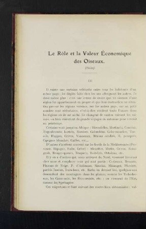Le Role et la Valeur Économique des Oiseaux.