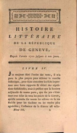 Histoire Littéraire De Geneve. 3