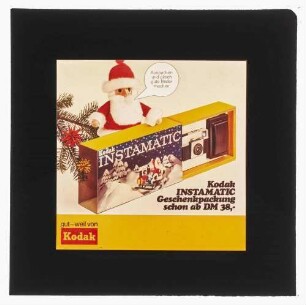 Werbetext mit Grafik "Kodak Instamatik Geschenkpackung schon ab DM 38,-"
