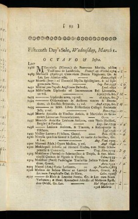 95-109, Fifteenth Day's Sale, Wednesday, March 1. - Sixteenth Day's Sale, Thursday, March 2.