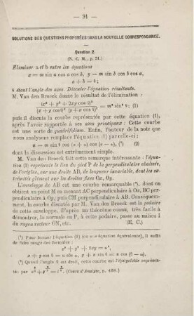 Solutions des questions proposée dans la nouvelle correspondance.
