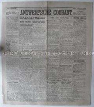 Belgische Tageszeitung "Antwerpsche Courant" aus dem 1. Weltkrieg
