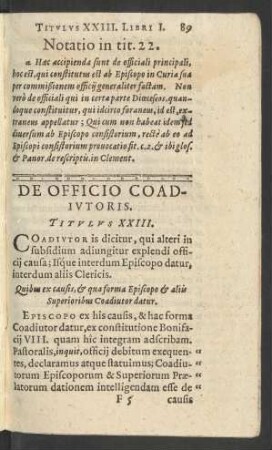 De Officio Coadiutoris. Titulus XXIII.