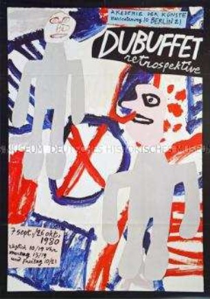 Plakat zu einer Retrospektive über den Künstler Jean Dubuffet in der Akademie der Künste Berlin