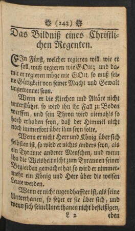 Das Bildniß eines Christlichen Regenten