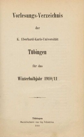 Vorlesungsverzeichnis 1910/11