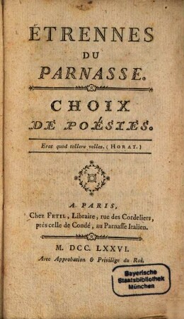 Étrennes Du Parnasse : Choix De Poesies, [1]