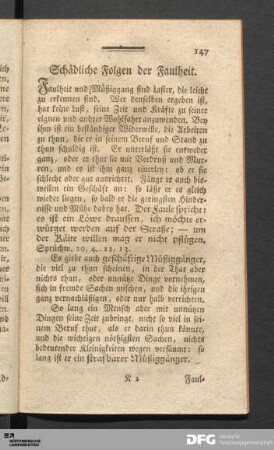 Schädliche Folgen der Faulheit.