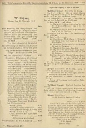 77. Sitzung. Montag den 10. November 1919