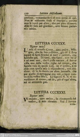 Lettera CCCXXXI. Signor mio!