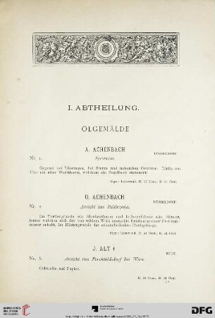 I. Abtheilung. Ölgemälde (Nr. 1-117)