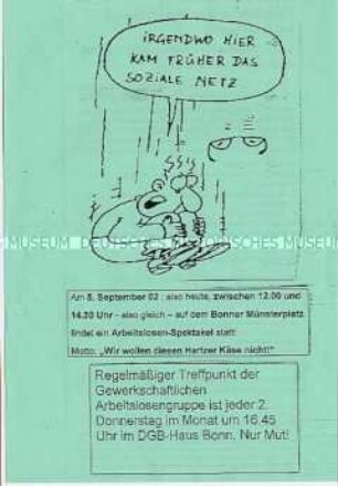 Propagandaflugblatt gegen die Arbeitslosigkeit mit dem Aufruf zu einer Großkundgebung in Köln