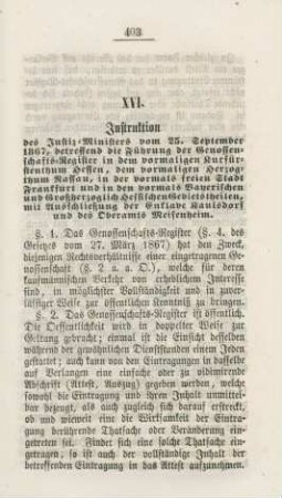 XVI. Instruktion des Justiz-Ministers vom 25. September 1867