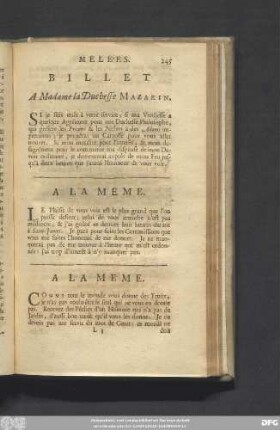 Billet A Madame la Duchesse Mazarin.