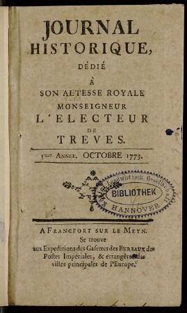 5.1773,10: Journal historique, dédié à son Altesse Royale Monseigneur L'Electeur de Treves