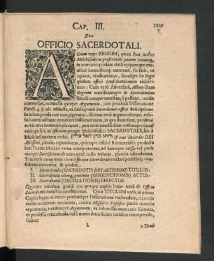 Disp. V. Cap. III. De Officio Sacerdotali.