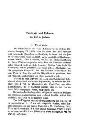 Posnania und Polonia / von A. Berliner