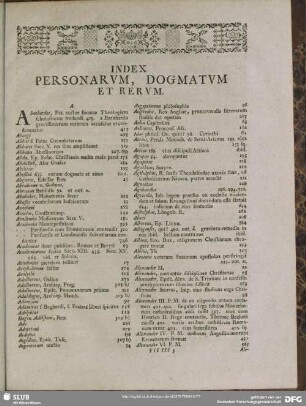 Index Personarum, Dogmatum Et Rerum