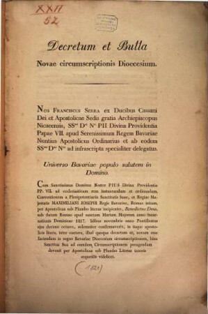 Decretum et Bulla Novae circumscriptionis Dioecesium