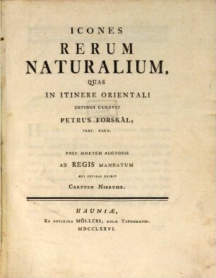Icones rerum naturalium, quas in itinere orientali depingi curavit P. Forskel