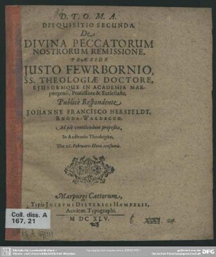 Disquisitio secunda de divina peccatorum nostrorum remissione
