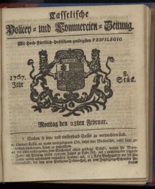 8. Stueck, Montag den 23ten Februar 1767