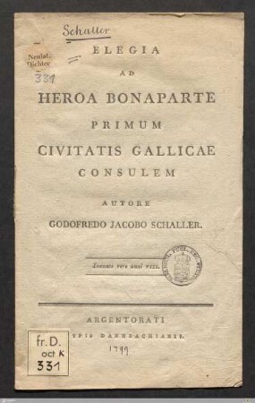 Elegia Ad Heroa Bonaparte Primum Civitatis Gallicae Consulem : Ineunte vere anni VIII.