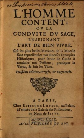 L' homme content : ou la conduite du sage