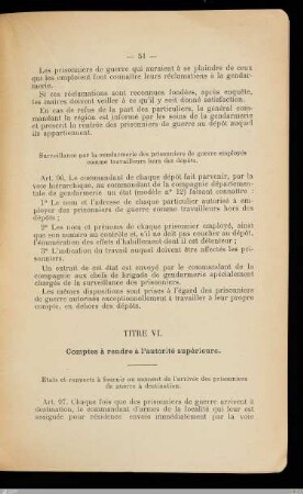 Titre VI - Comptes à rendre à l'autorité supérieure