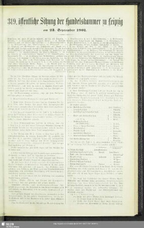 319. öffentliche Sitzung der Handelskammer zu Leipzig am 23. September 1901