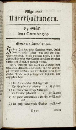 85 Stück. d. 1. November 1769.